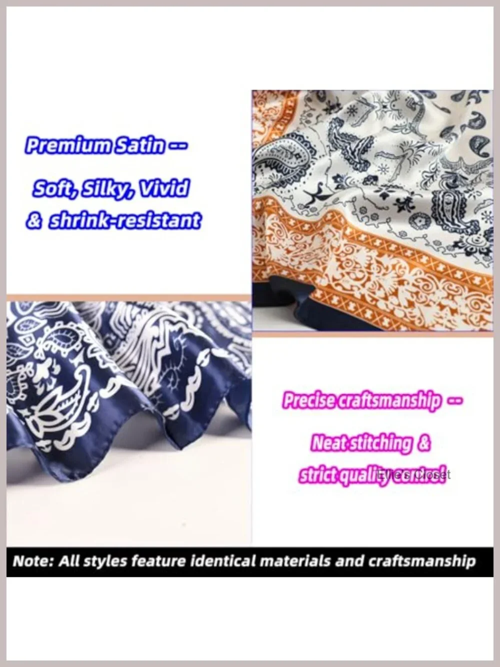 2pk Satin Square Bandana Scarf for Hair Wrapping, Neck, Head - 35